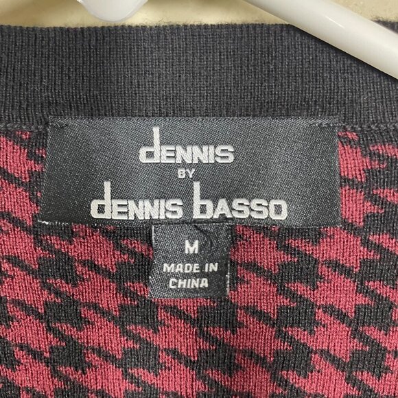 dennis basso Women's Red Black Open Cardigan Sweater M Cotton Blend! - Picture 2 of 5